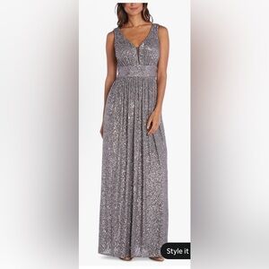 Nightway women's purple embellished V-neck evening gown - size 4